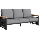 Naru Outdoor Sofa in Gray Outdoor Fabric, Faux Wood & Black Metal