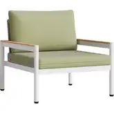 Lychee Outdoor Accent Arm Chair in Green Outdoor Fabric & White Aluminum