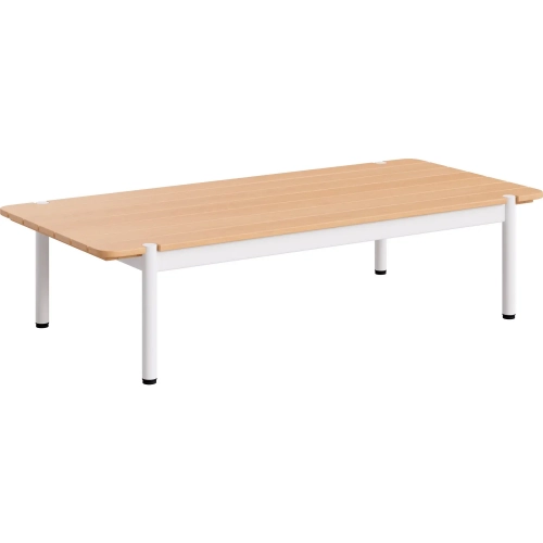 Lychee Outdoor Coffee Table in Natural Acacia Wood & White Aluminum