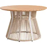 Toge Outdoor 47" Round Dining Table in Acacia Wood, Neutral Fabric & White Aluminum