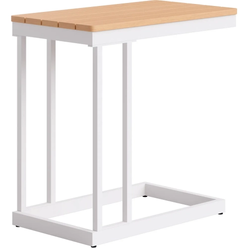 Tamaru Outdoor Side Table in Natural Acacia Wood & White Aluminum