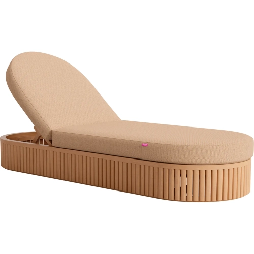 Sakina Outdoor Chaise Lounge in Brown Fabric & Acacia Wood