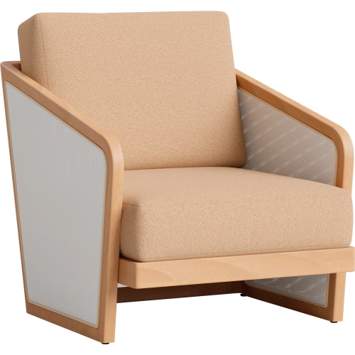 Sakina Outdoor Accent Lounge Chair in Brown Fabric, Textilene & Acacia Wood