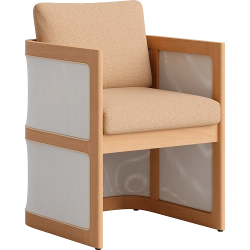 Nue Outdoor Dining Chair in Brown Fabric, Acacia Wood & Textilene