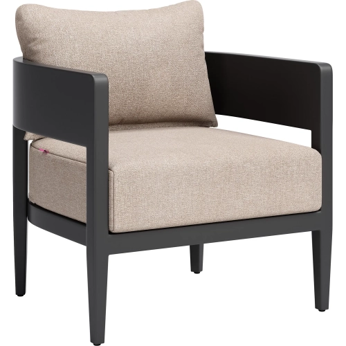 Foret Outdoor Accent Armchair in Black Aluminum & Brown Fabric
