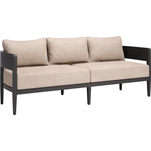 Foret Outdoor Sofa in Black Aluminum & Brown Fabric