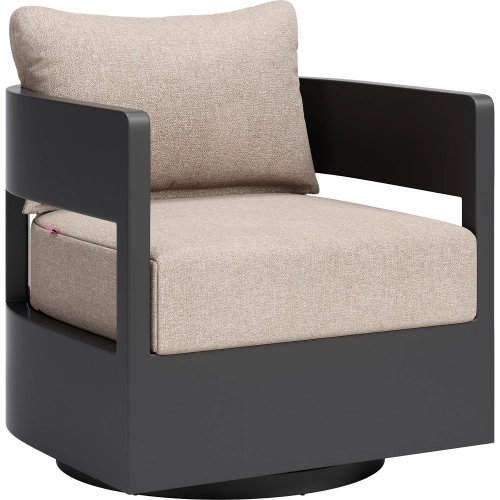 Foret Outdoor Swivel Accent Chair in Black Aluminum & Brown Fabric