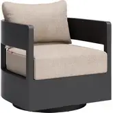 Foret Outdoor Swivel Accent Chair in Black Aluminum & Brown Fabric
