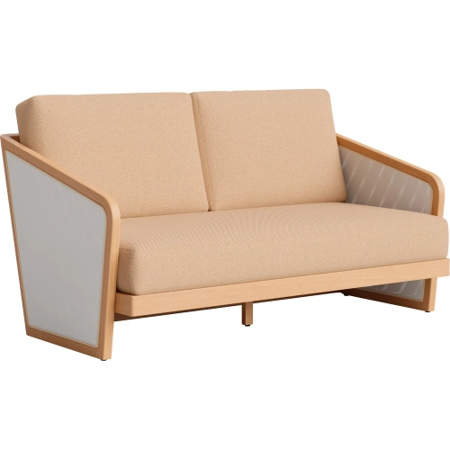 Sakina Outdoor Sofa in Brown Fabric, Textilene & Acacia Wood