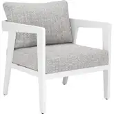 Roccia Outdoor Accent Armchair in Gray Fabric & White Steel