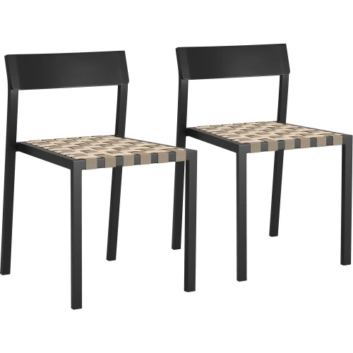 Draco Outdoor Dining Chair in Black Metal & Neutral Outdoor Fabric (Set of 2)