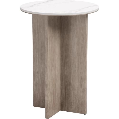 Oceanveil Outdoor Side Table in White Faux Marble & Faux Wood Metal