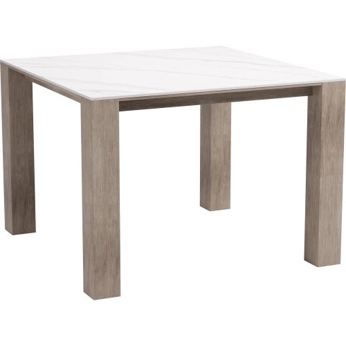 Leilani Outdoor 42" Dining Table in White Sintered Stone & Faux Wood