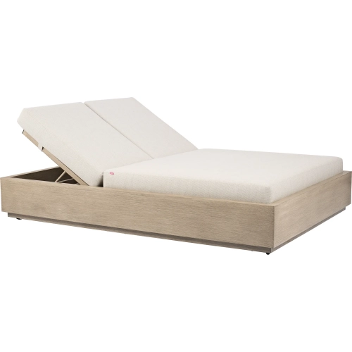 Varadero Outdoor Beach Double Chaise in Gray Fabric & Faux Wood
