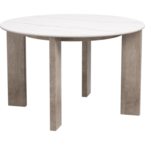 Oceanveil Outdoor 48" Dining Table in White Faux Marble & Faux Wood Metal