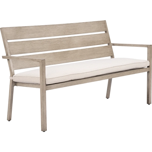 Reefline Outdoor Dining Bench Gray Fabric & Faux Wood Metal (Set of 2)