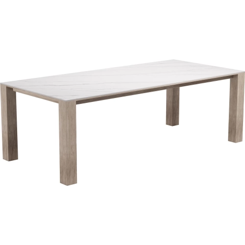 Leilani Outdoor 90" Dining Table in White Sintered Stone & Faux Wood