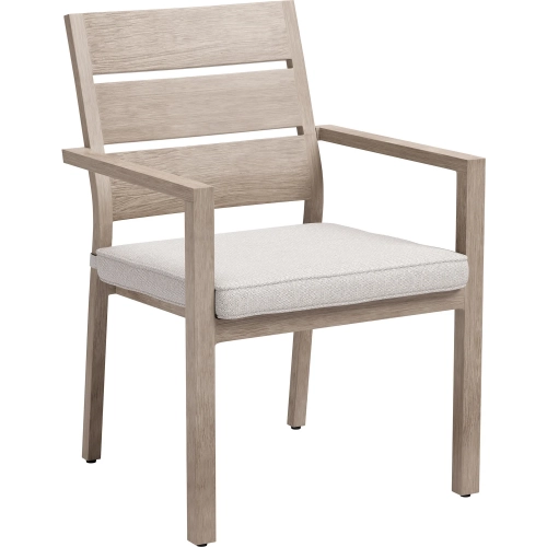 Reefline Outdoor Dining Armchair in Gray Fabric & Faux Wood Metal (Set of 2)
