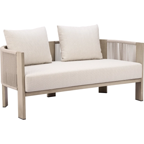 Sunlit Springs Outdoor Sofa in Gray fabric & Faux Wood Aluminum