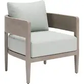 Foret Outdoor Accent Armchair in Faux Wood Aluminum & Green Fabric