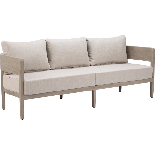 Foret Outdoor Sofa in Faux Wood Aluminum & Gray Fabric