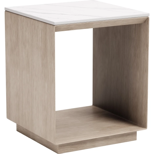 Tidecrest Outdoor Side Table in White Faux Marble Stone & Faux Wood