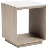 Tidecrest Outdoor Side Table in White Faux Marble Stone & Faux Wood