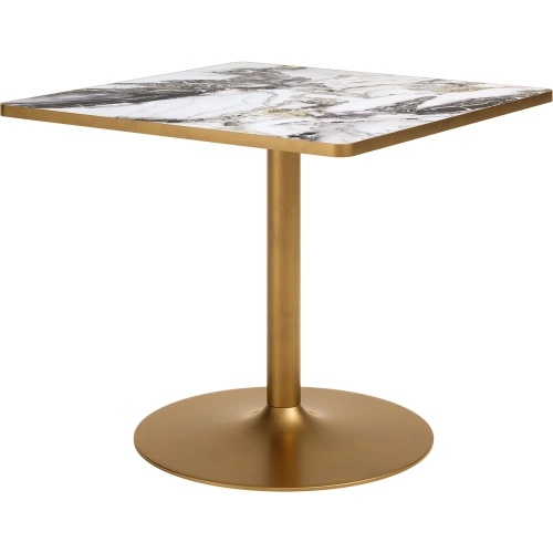 Caliza Outdoor 35.60" Dining Table in White Faux Marble Glass & Gold